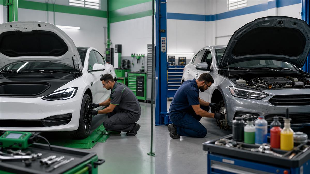 Comparação da manutenção preventiva de carro elétrico e carro a combustão