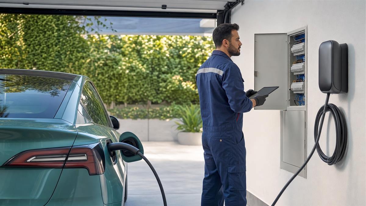 Eletricista avalia a potência de wallbox para carro elétrico